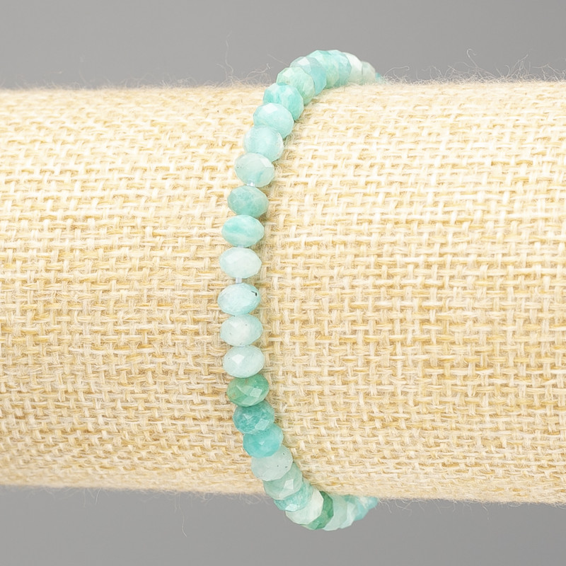 Amazonite Bead Bracelet on Stretch Cord, Garneted Rondelle Natural Stone, 5x3.5mm+-, length 18cm