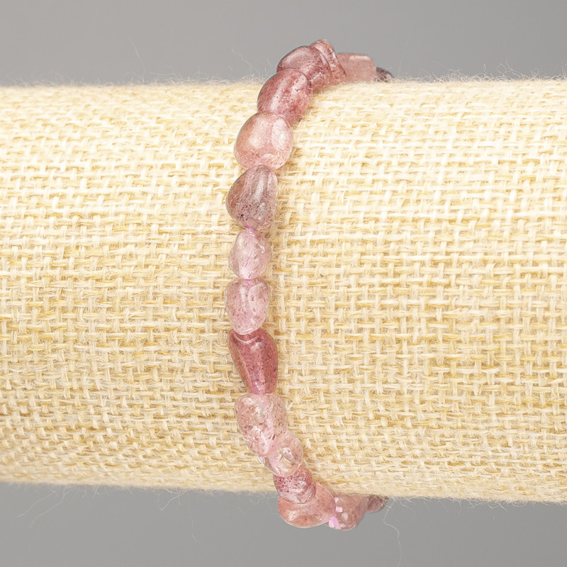 Bracelet Strawberry Quartz Natural Stone Beaded, diameter 8x10mm±, length 18cm (stretch)