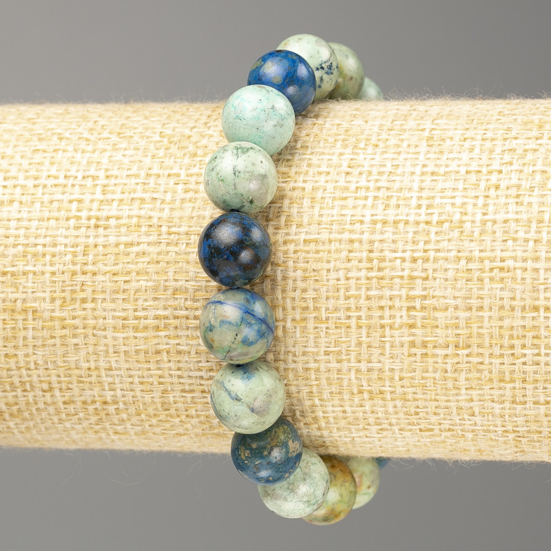 Bracelet Chrysocolla Larimar Smooth Bead Natural Stone, 10mm diameter ±, length 18cm (stretch)