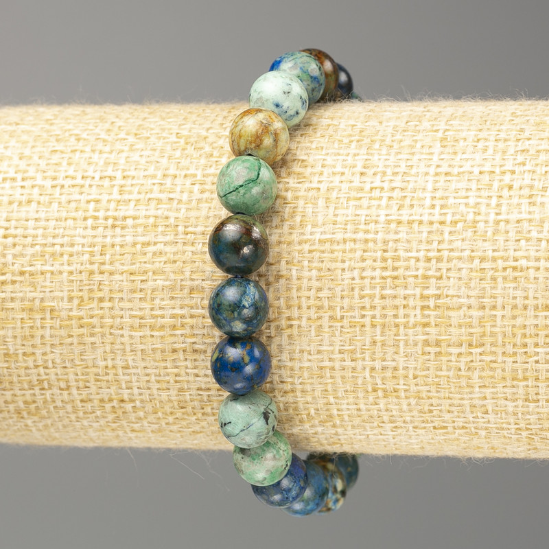 Bracelet Chrysocolla Turquoise Blue Faceted 8 mm Natural Stone, 18 cm (stretch)