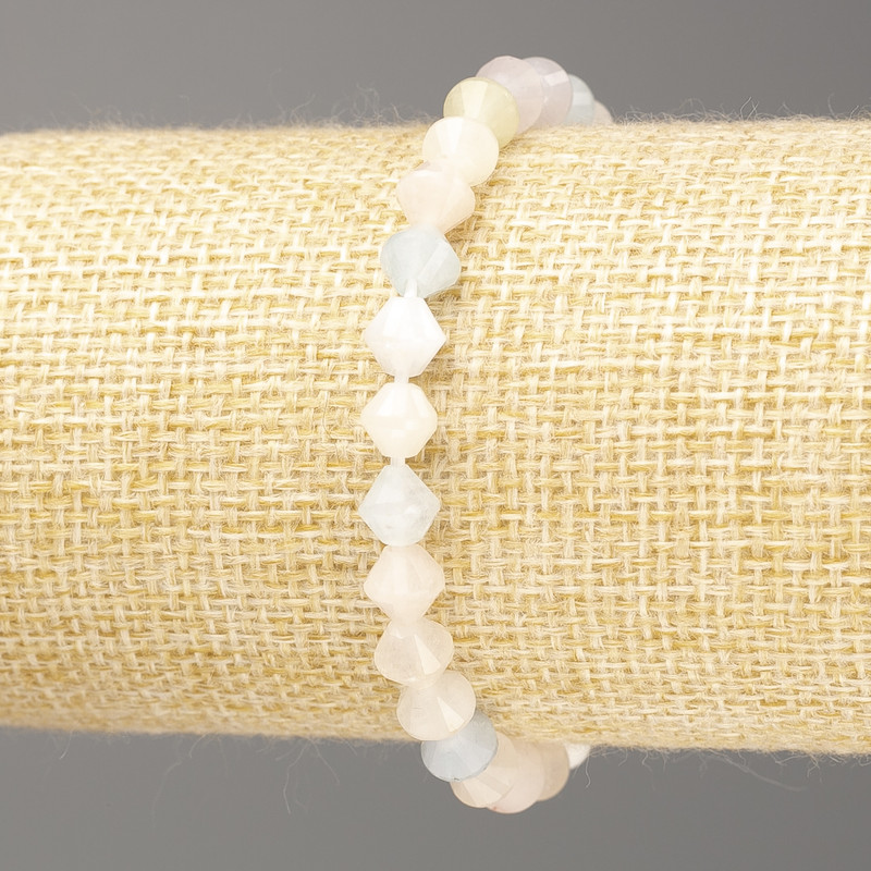 Morganite Natural Stone Bracelet Diamond-shaped 6x6mm, 18cm (stretch)
