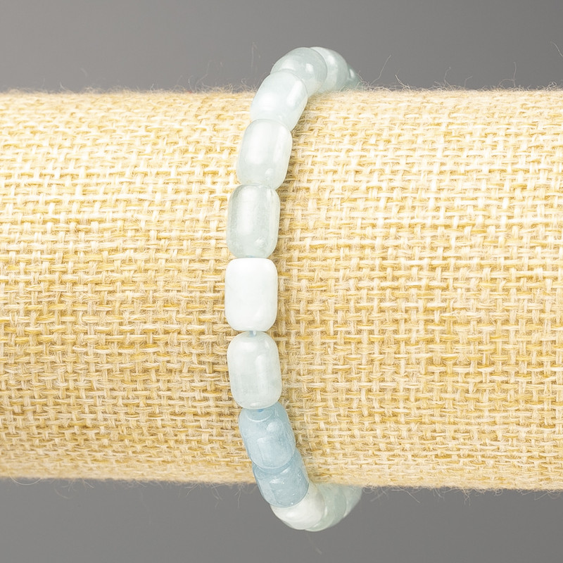 Bracelet of Aquamarine Natural Stone Barilo Beads, 9×6 mm, 18 cm (stretch)