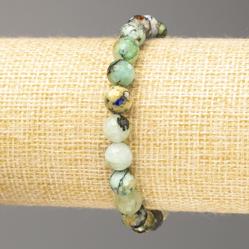 Bracelet with Chrysocolla and Lazurite natural stone, faceted Lazulite bead, 8mm diameter, 18cm length (stretch)