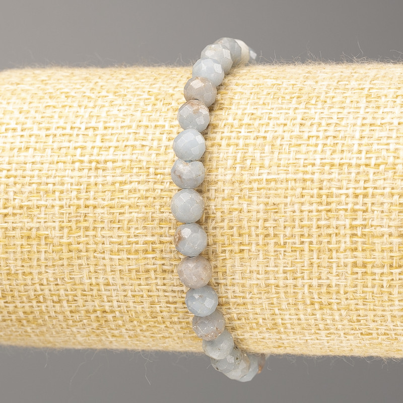 Bracelet of Natural Aquamarine, faceted bead on elastic thread, diameter 5mm ±, length 18cm (stretch)