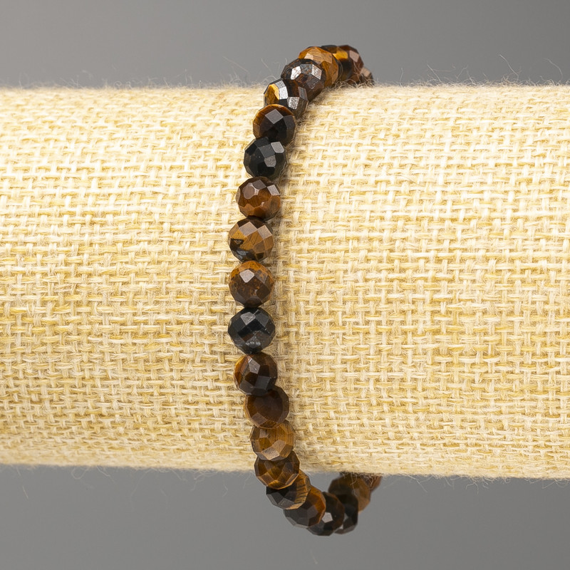 Bracelet with natural stone Tiger Eye, Falcon's Eye and Bull's Eye, faceted beads, diameter 6mm, length 18cm (stretch)