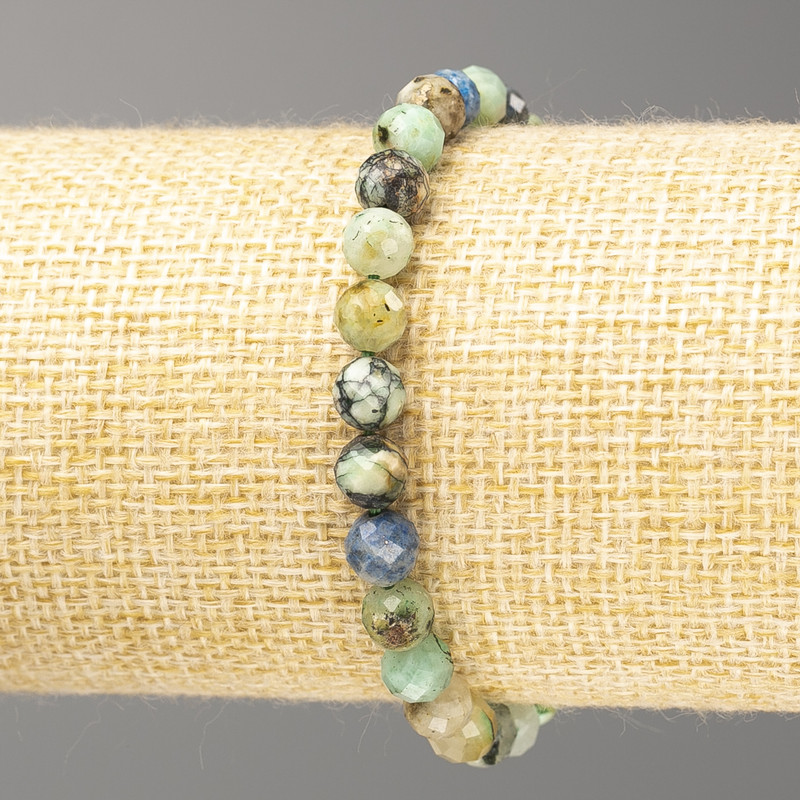 Bracelet with Chrysocolla and Lapis Lazuli, Faceted 6mm beads, 18 cm (stretch)