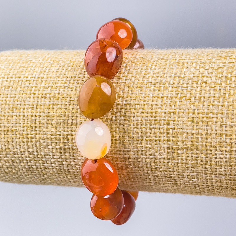 Carnelian Bracelet with natural stone, faceted, diameter 14×12 mm+, length 7.1 in (stretch)