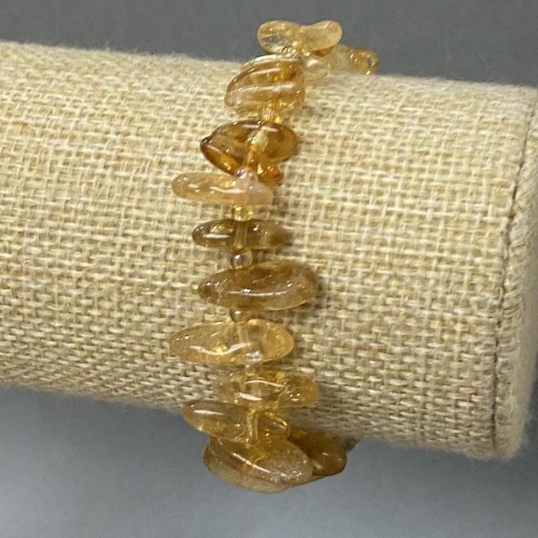 Bracelet Citrine natural stone shard "needle", diameter 12x5mm± with seed beads, diameter 3mm±, length 18cm (stretch)