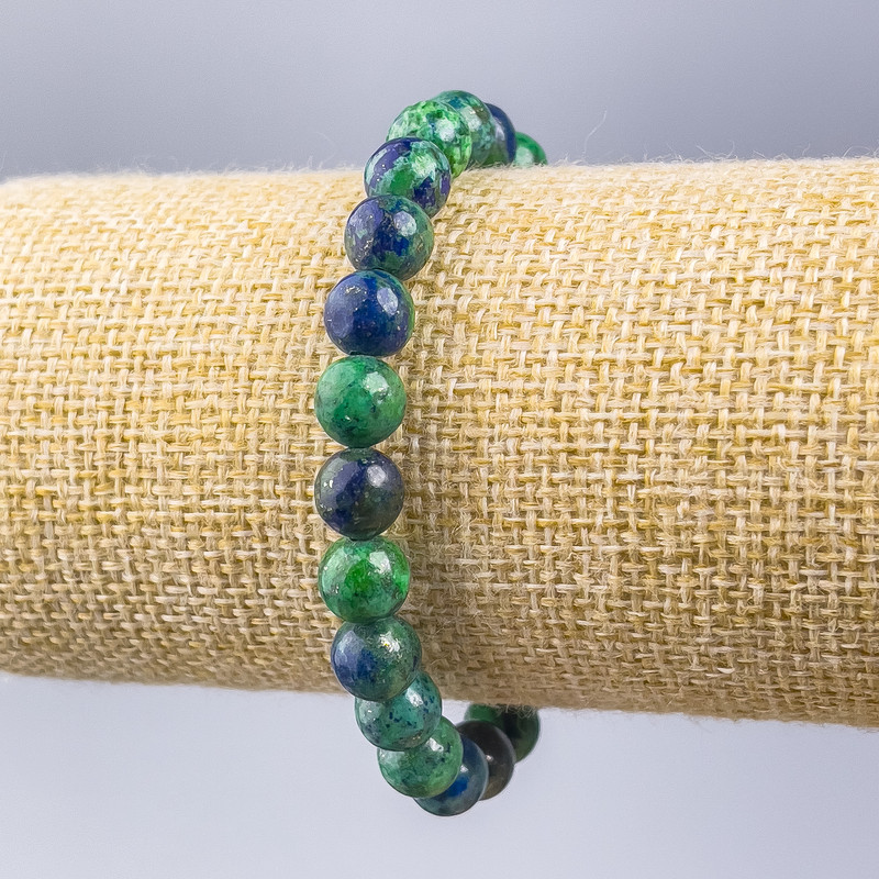 Azurite Bracelet Natural Stone Smooth Bead, 8mm Diameter, 18cm Length (Stretch)