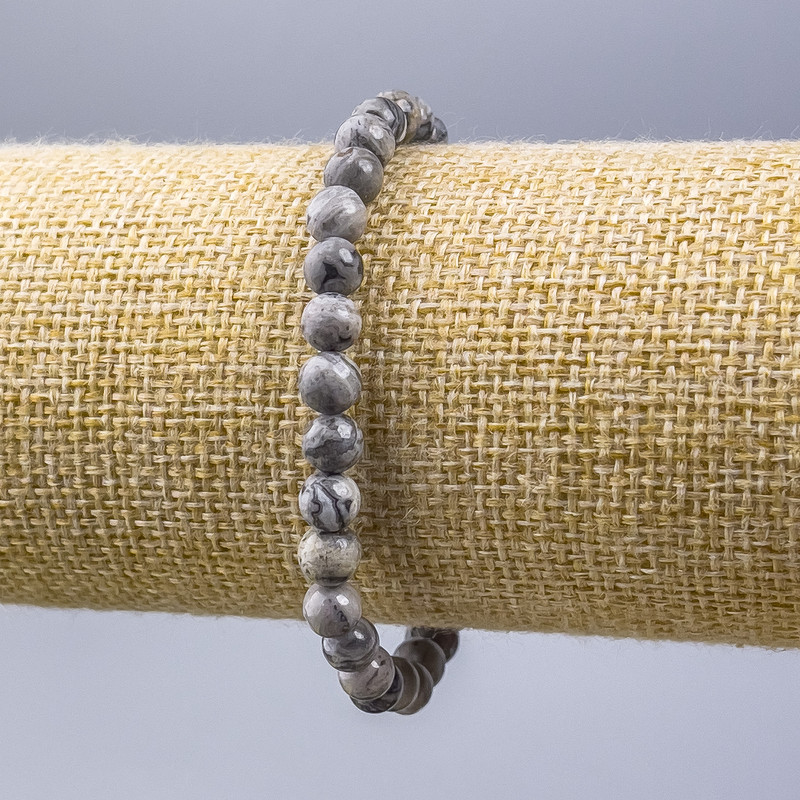 Bracelet Jasper Oceanic Gray (artificial acrylic) smooth beads, 6mm diameter, 18cm length (stretch)