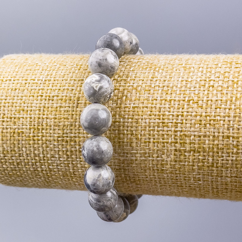 Bracelet Ocean Sea Gray Jasper (artificial acrylic) smooth bead, 10mm diameter, 18cm length (stretch)