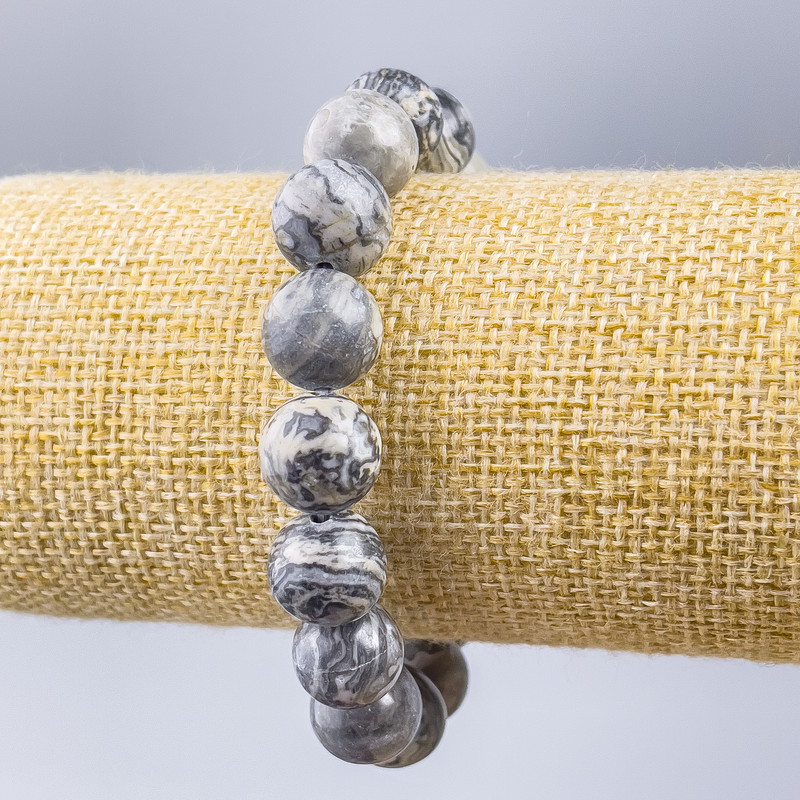 Bracelet Ocean Gray Howlite (synthetic acrylic) smooth bead, diameter 12mm, length 18cm (stretch)