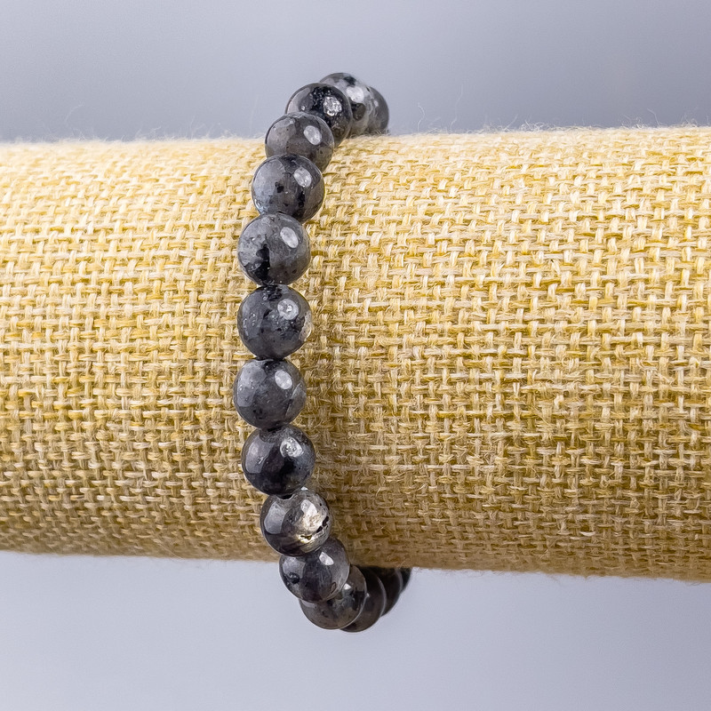 Larvikite Bracelet, smooth rounds, 8mm diameter ±, length 18cm (stretch)