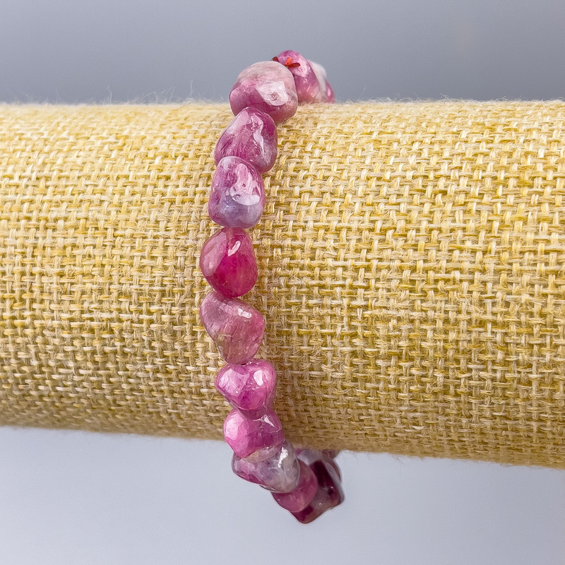 Bracelet Rubellite Tourmaline natural stone faceted, diameter 10x9mm, length 18cm (stretch)