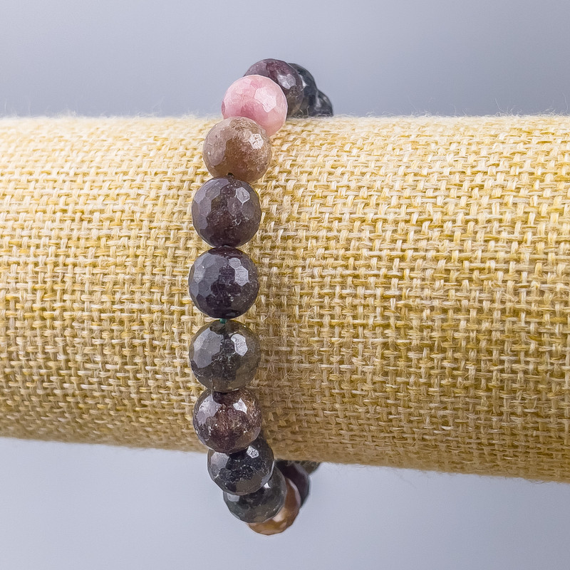 Natural Tourmaline Bracelet with Faceted Bead, 9 mm, length 18 cm (stretch)