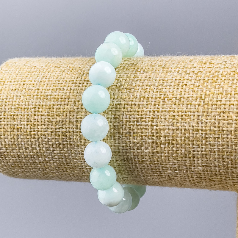 Larimar Bracelet, natural stone, smooth beads on elastic cord, 10mm diameter ±, length 18cm (stretch)