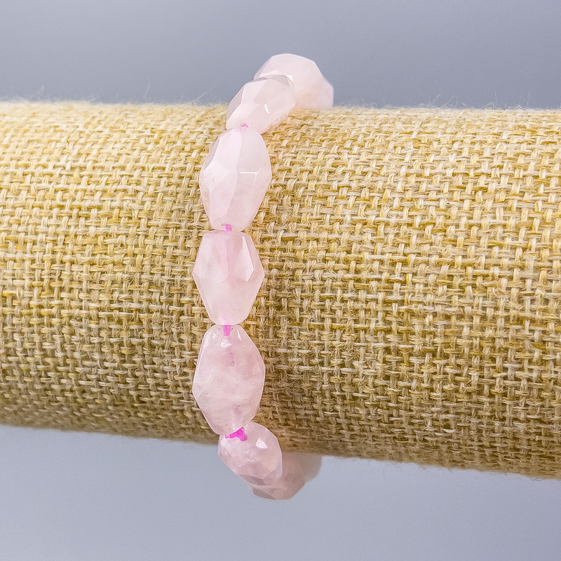 Bracelet Pink Quartz Natural Stone Faceted, 15x10mm, ± diameter, length 18cm (stretch)
