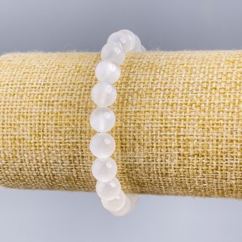 Bracelet with Natural Selenite, smooth round beads 8 mm diameter, stretchy 18 cm