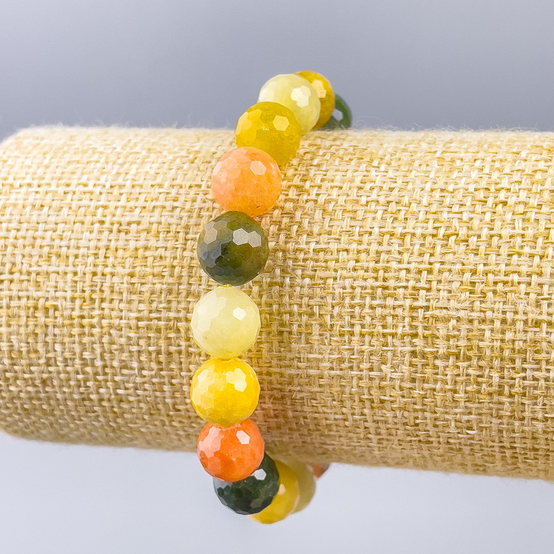 Bracelet Assorted natural stone faceted bead, diameter 10mm±, length 18cm (stretch)