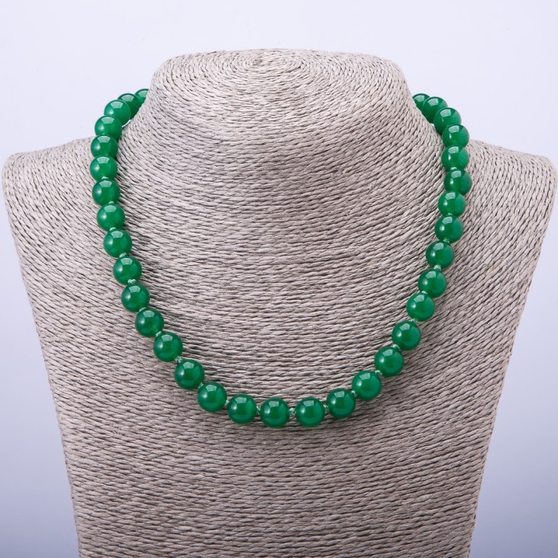 Chrysoprase Necklace, smooth round beads 10mm, length 45cm