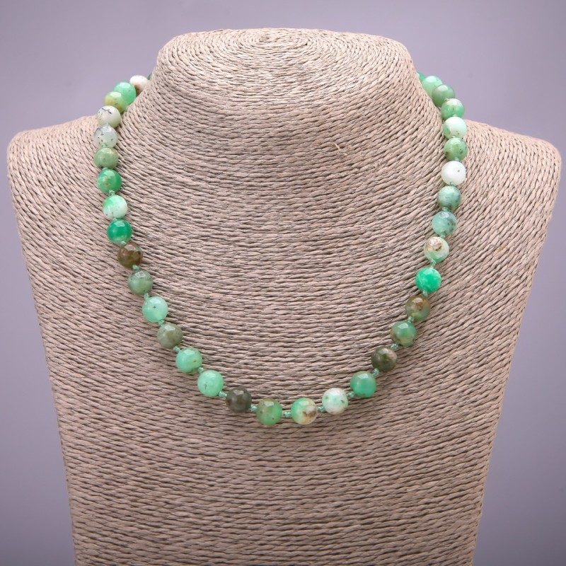 Chrysoprase Bead Necklace on String, Smooth Round Beads, 8mm (±), Length 45cm