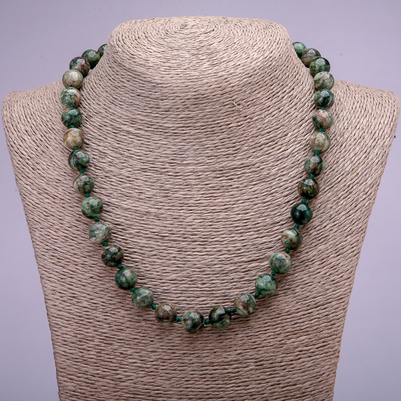 Necklace made of natural fuchsite (muscovite) smooth spheres, diameter 10(±)mm, length 45cm+
