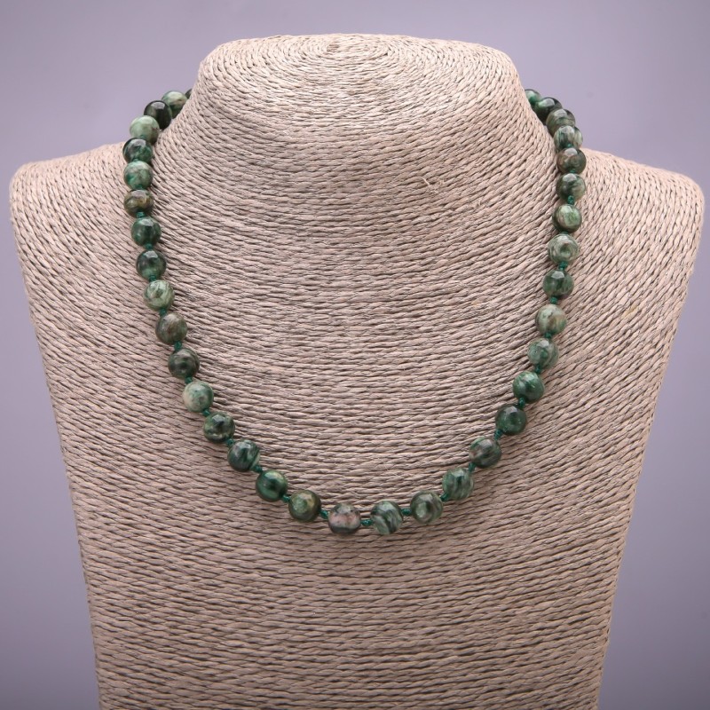 Necklace of Natural Lepidolite Green Smooth Bead, diameter 8(±)mm, length 45cm+