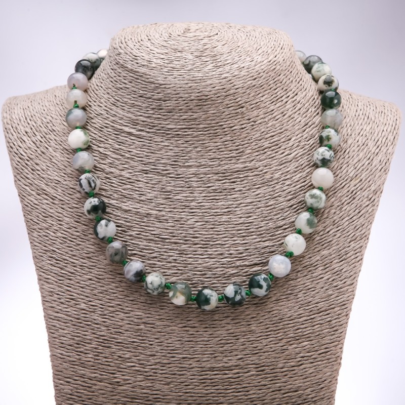 Moss Agate Bead Necklace with Smooth Round Beads, diameter 8+-mm, length 45+-cm