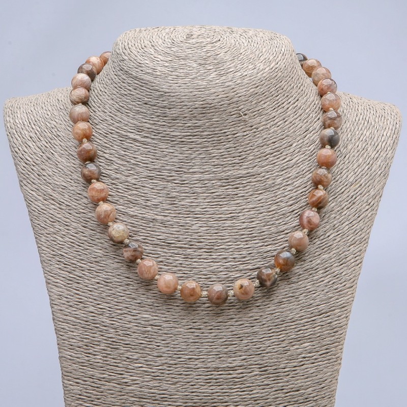 Selenite Natural Stone Necklace Smooth Ball Beads, diameter 10mm+