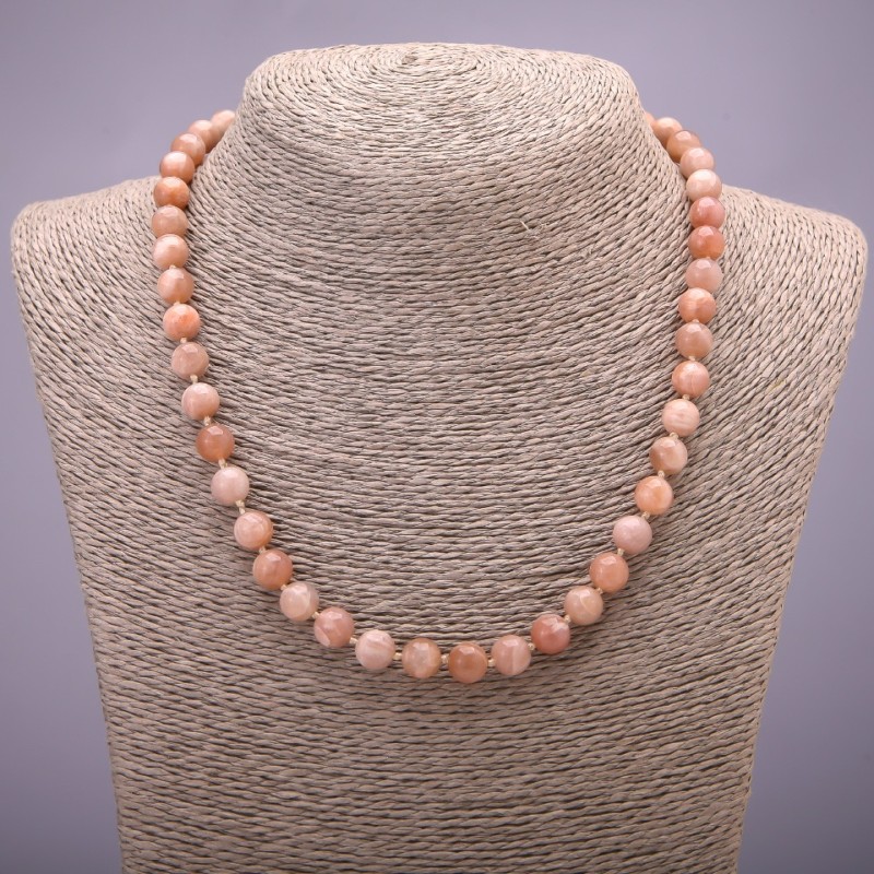 Selenite Necklace with smooth round beads, 8 mm (±) diameter, 45 cm length