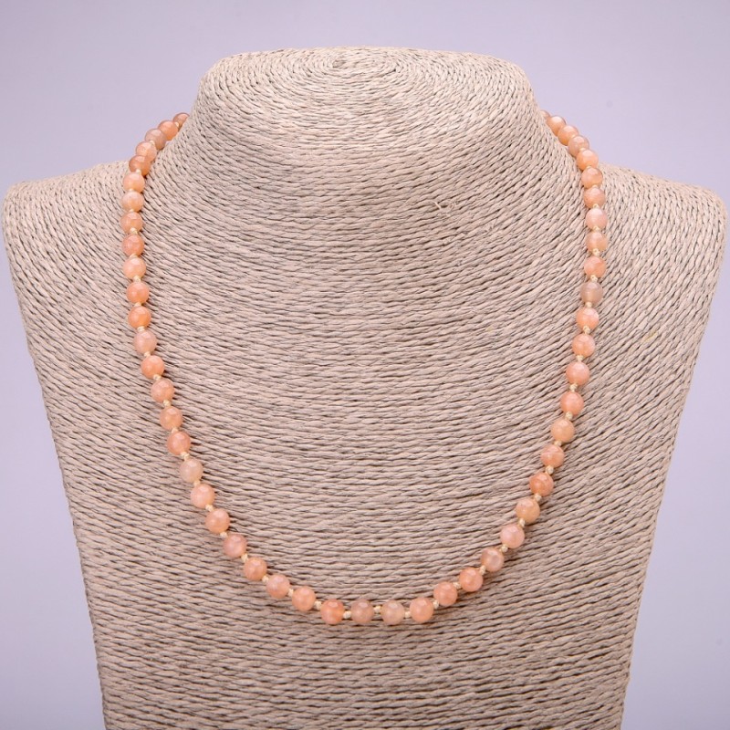 Necklace of Natural Stone Selenite Smooth Bead, diameter 6(±)mm, length 48cm