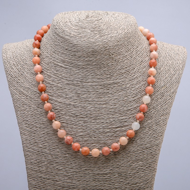 Selenite Bead Necklace, faux (synthetic) smooth bead, diameter 8(±)mm, length 45cm