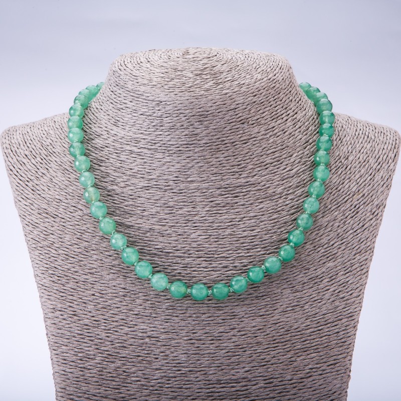 Necklace made of toned nephrite natural stone (single) faceted bead, diameter 8mm, length 45cm