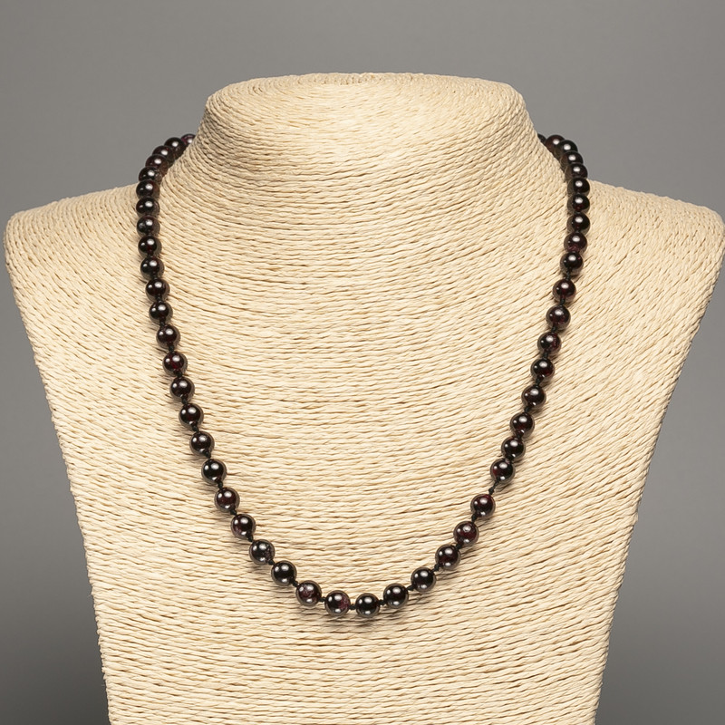 Natural Garnet Necklace, smooth round beads, diameter 6 (±) mm, length 50 cm+