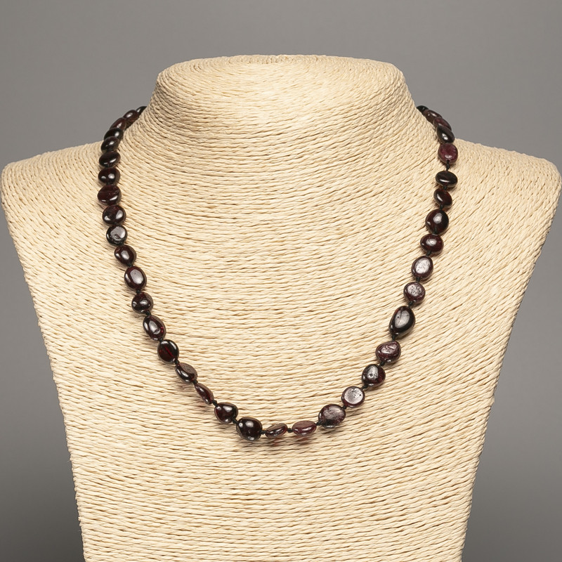 Necklace of Natural Garnet Nuggets, faceted, diameter 10x8(±)mm, length 50cm+