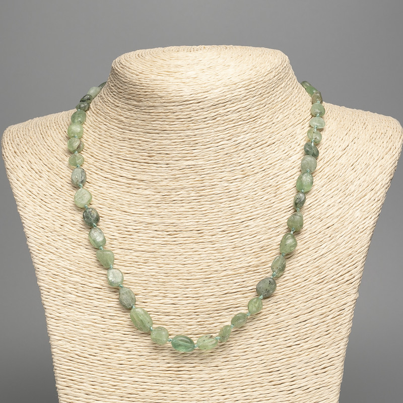 Necklace of natural green kyanite faceted, diameter 7×8(±)mm, length 50cm+