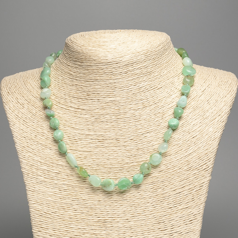 Necklace of Chrysoprase natural stone cabochon, diameter 9-11mm, length 50cm+