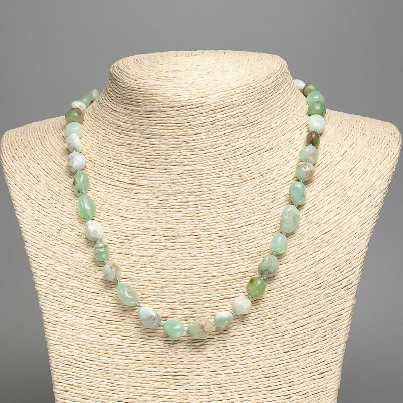 Chrysoprase Necklace—Natural Stone, tumbled beads, 8x10 mm, length 50 cm plus