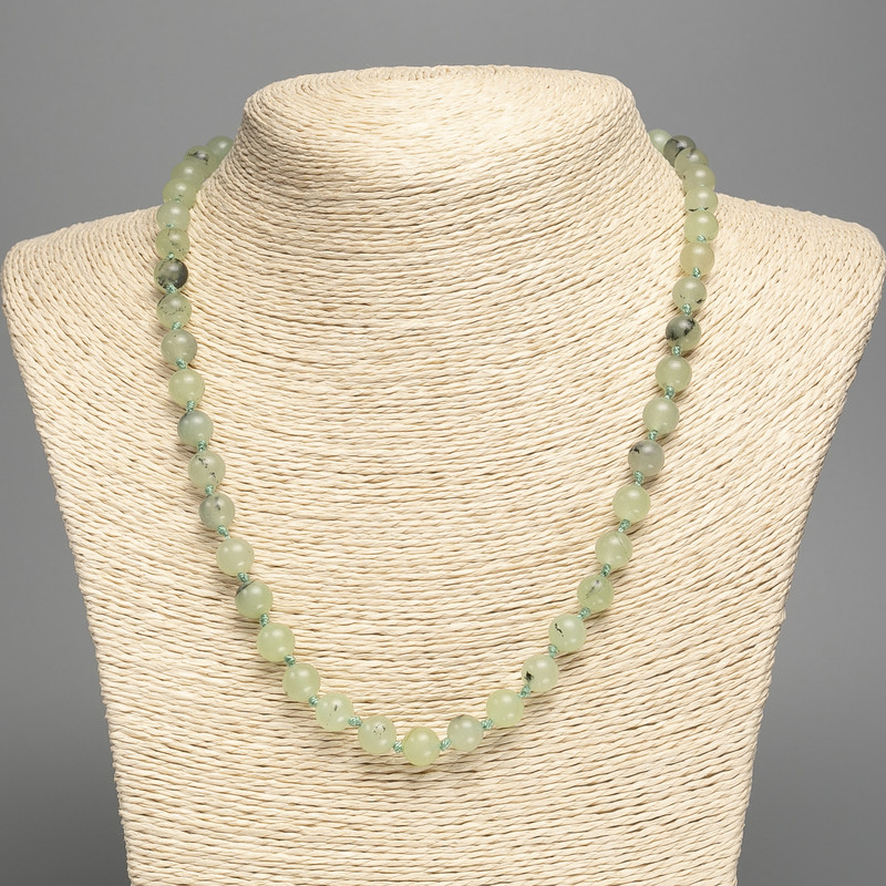 Necklace of natural stone Prehnite smooth bead, diameter 6mm±, length 50cm±