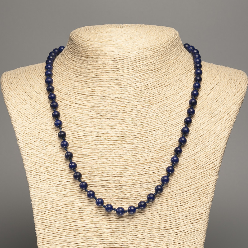 Natural Stone Necklace of Lazurite, smooth round beads 6mm diameter, 50cm length +