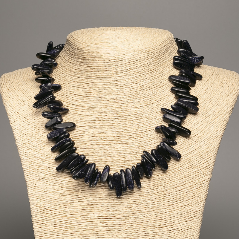 Natural Aventurine Necklace "Night of Cairo" bead "needle" diamond 20x6mm, length 48cm +