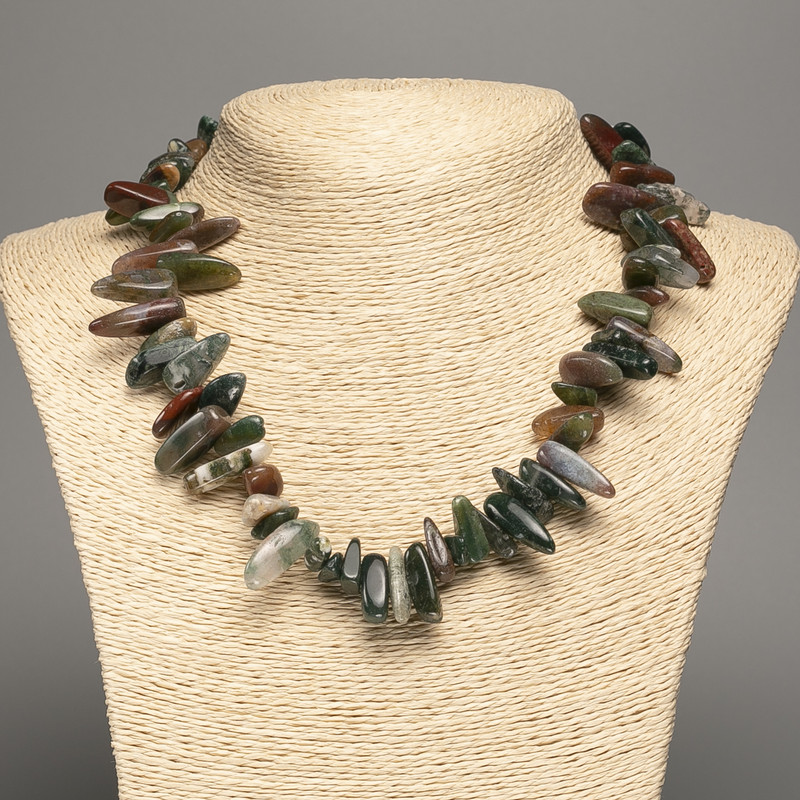 Necklace of Green Jasper Nugget “Needle” 18x6mm, length 18.9 in (48 cm) +