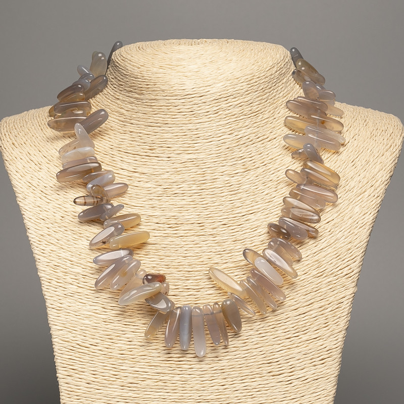 Necklace made of smoky agate gemstone chips, needle-cut, diameter 20x7mm, length 48cm +