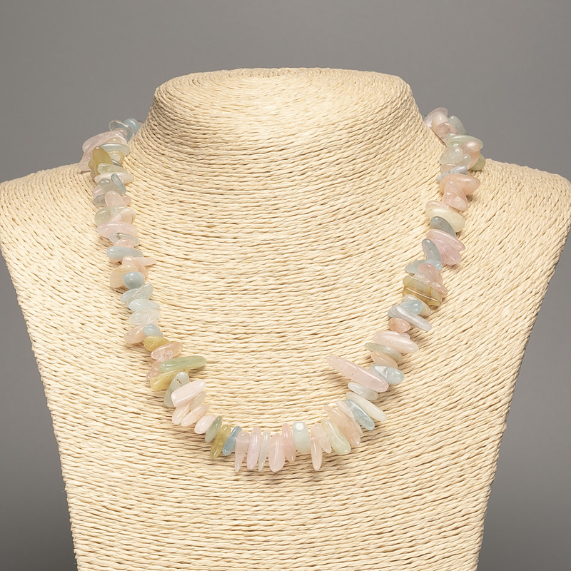 Morganite Nugget Necklace, natural stone chip "needle" shape, 12x6mm, length 48cm +