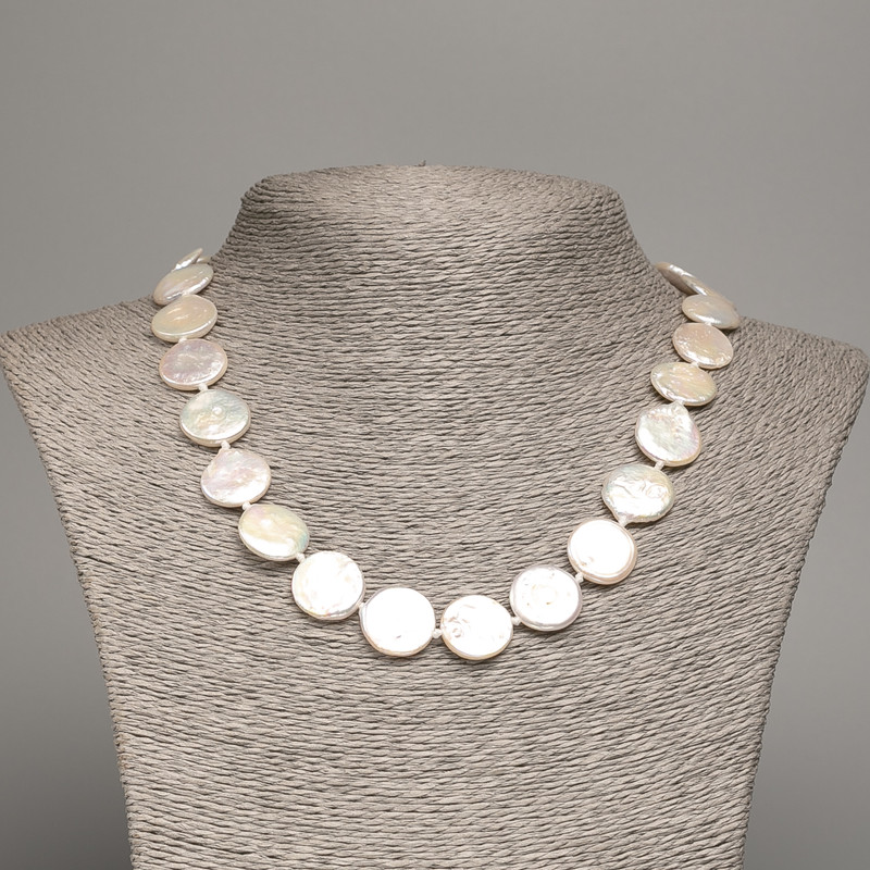 Necklace of natural baroque pearls with petrol tint, diameter 15x15x4 mm, length 45 cm +