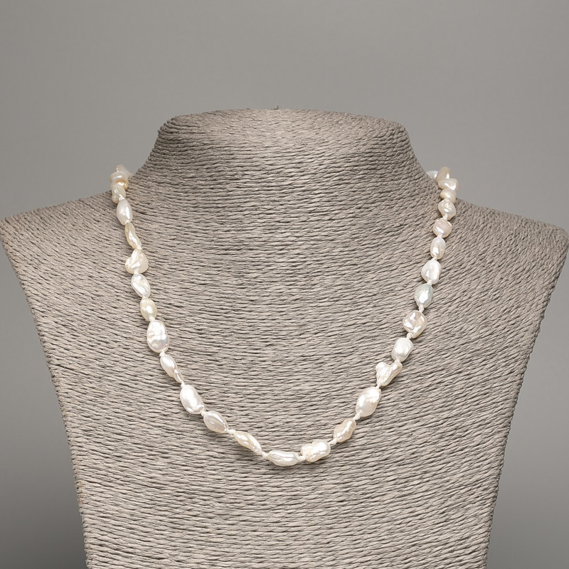 Necklace of Natural Baroque Pearls with Petrol-Blue Hues, 11×7 mm, 45 cm