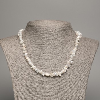 Necklace of natural baroque pearls with a petrol-toned shard, bead size 8x3mm, length 48cm +