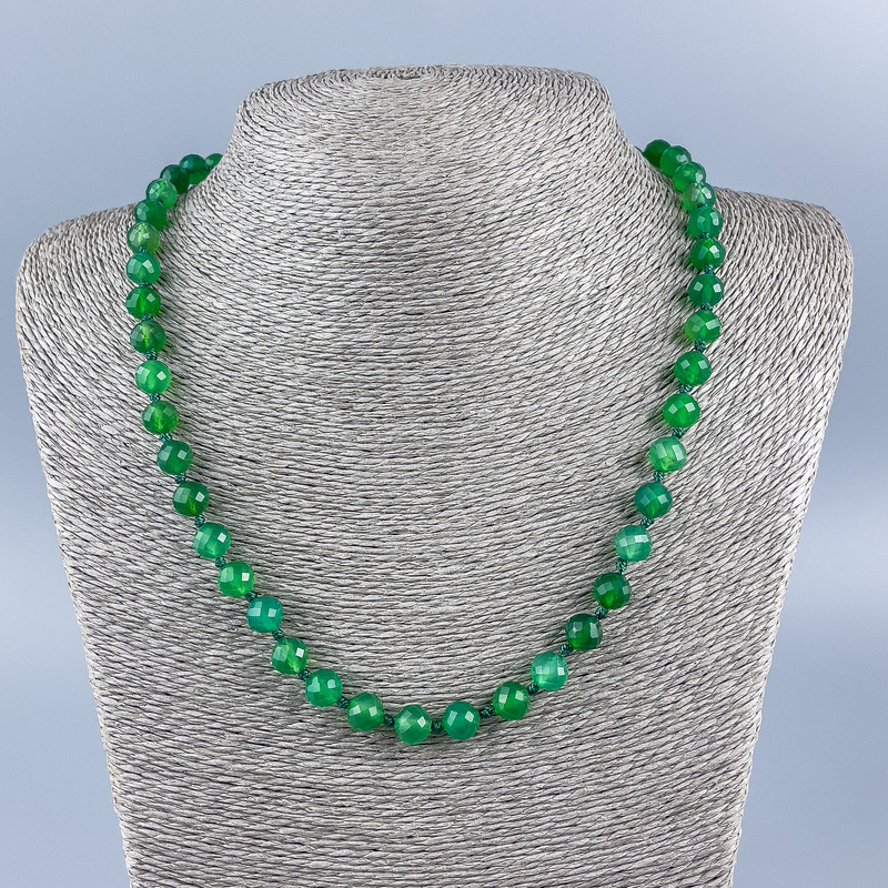 Chrysoprase Beads Necklace, faceted 8mm round beads, length 50 cm