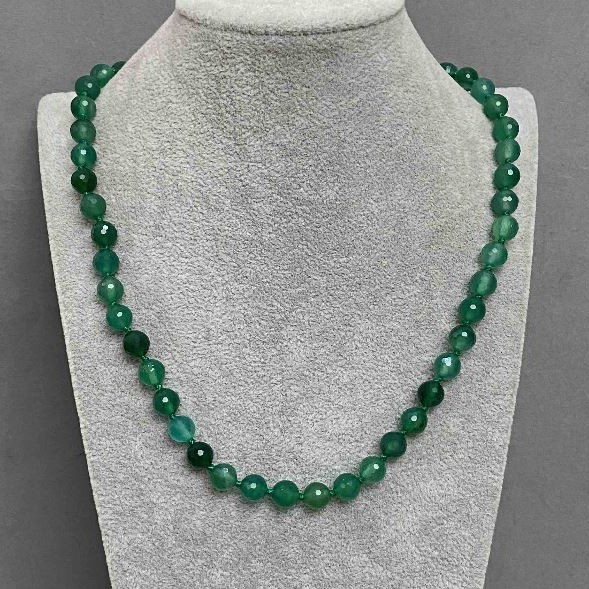 Chrysoprase Beads Necklace, faceted 8mm round beads, length 50 cm