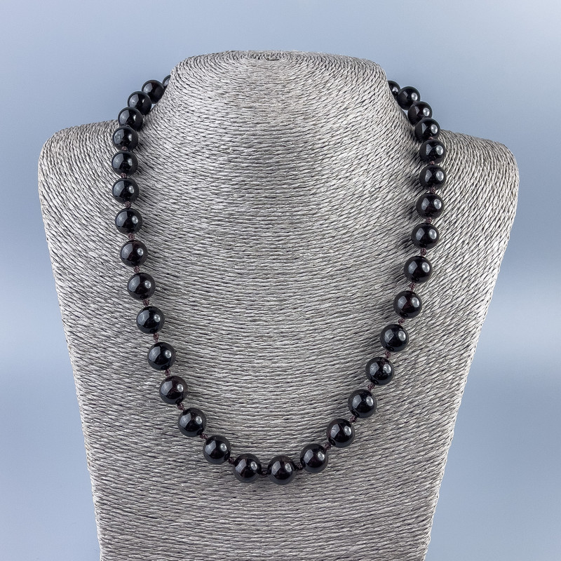 Garnet Necklace with Natural Stone, Smooth Round Beads 10mm, Length 48cm
